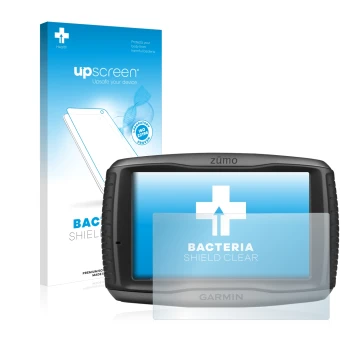 Front side of a product packaging with the brand logo upscreen. Next to it is the device Garmin zumo 590LM shown with the corr
