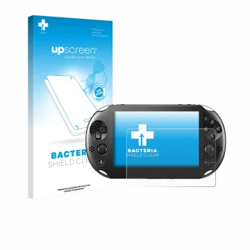 Front side of a product packaging with the brand logo upscreen. Next to it is the device Sony Playstation PS Vita Slim shown w