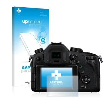 Front side of a product packaging with the brand logo upscreen. Next to it is the device Panasonic Lumix DMC-FZ1000 shown with