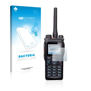 Front side of a product packaging with the brand logo upscreen. Next to it is the device Hytera PD785 shown with the correspon