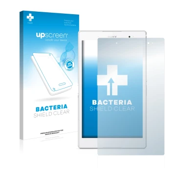 Front side of a product packaging with the brand logo upscreen. Next to it is the device Sony Xperia Z3 Tablet Compact SGP621 