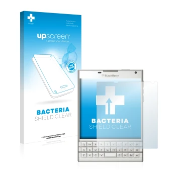 Front side of a product packaging with the brand logo upscreen. Next to it is the device BlackBerry Passport shown with the co