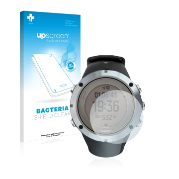 Front side of a product packaging with the brand logo upscreen. Next to it is the device Suunto Ambit3 Peak Sapphire shown wit