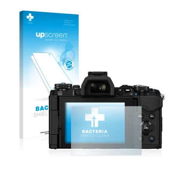 Front side of a product packaging with the brand logo upscreen. Next to it is the device Olympus OM-D E-M5 Mark II shown with 