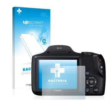 Front side of a product packaging with the brand logo upscreen. Next to it is the device Canon PowerShot SX530 HS shown with t