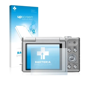 Front side of a product packaging with the brand logo upscreen. Next to it is the device Panasonic Lumix DMC-SZ10 shown with t