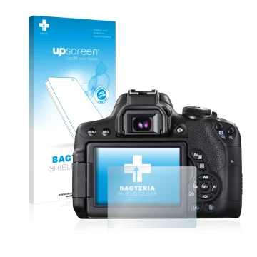 Front side of a product packaging with the brand logo upscreen. Next to it is the device Canon EOS 750D shown with the corresp