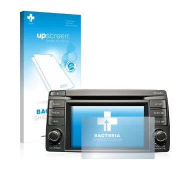 Front side of a product packaging with the brand logo upscreen. Next to it is the device Mazda CX-5 2012-2014 Infotainment Sys