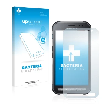Front side of a product packaging with the brand logo upscreen. Next to it is the device Samsung Galaxy XCover 3 shown with th