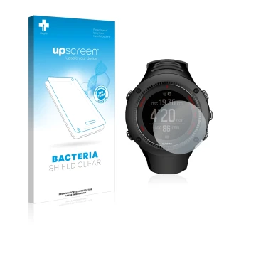 Front side of a product packaging with the brand logo upscreen. Next to it is the device Suunto Ambit3 Run Black shown with th