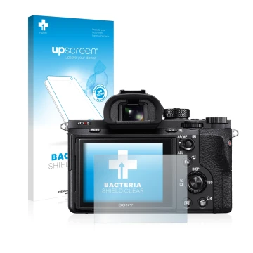 Front side of a product packaging with the brand logo upscreen. Next to it is the device Sony Alpha 7R II shown with the corre