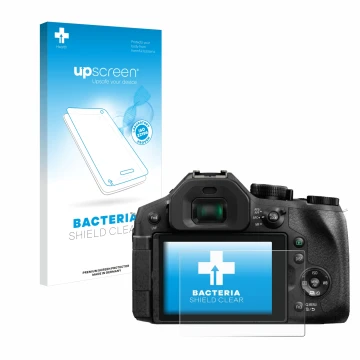 Front side of a product packaging with the brand logo upscreen. Next to it is the device Panasonic Lumix DMC-FZ300 shown with 