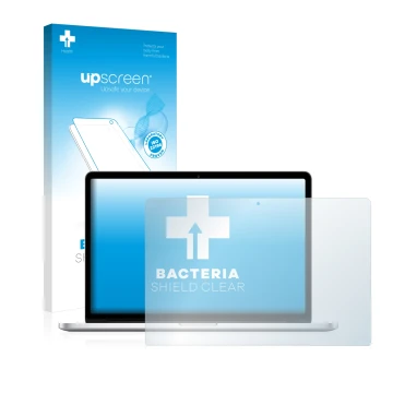 Front side of a product packaging with the brand logo upscreen. Next to it is the device Apple MacBook Pro Retina 15