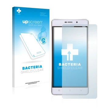 Front side of a product packaging with the brand logo upscreen. Next to it is the device Gionee Marathon M4 shown with the cor