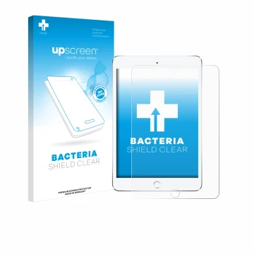 Front side of a product packaging with the brand logo upscreen. Next to it is the device Apple iPad Mini 4 2015 shown with the