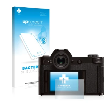 Front side of a product packaging with the brand logo upscreen. Next to it is the device Leica SL (Typ 601) shown with the cor