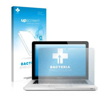 Front side of a product packaging with the brand logo upscreen. Next to it is the device Apple MacBook Pro 13