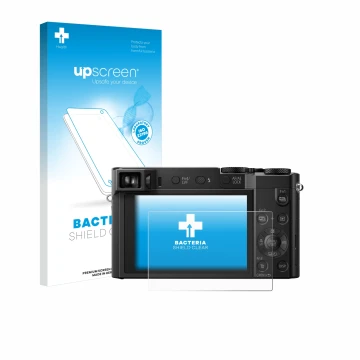 Front side of a product packaging with the brand logo upscreen. Next to it is the device Panasonic Lumix DMC-TZ101 shown with 