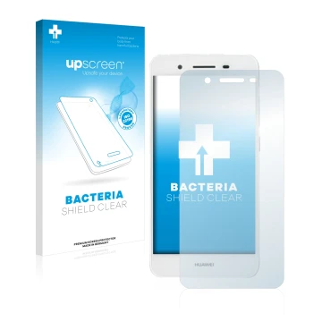 Front side of a product packaging with the brand logo upscreen. Next to it is the device Huawei G8 Mini shown with the corresp