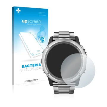 Front side of a product packaging with the brand logo upscreen. Next to it is the device Garmin Fenix 3 Saphir shown with the 