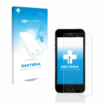 Front side of a product packaging with the brand logo upscreen. Next to it is the device Apple iPhone SE 2016 shown with the c