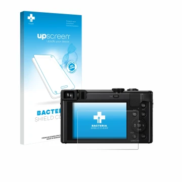Front side of a product packaging with the brand logo upscreen. Next to it is the device Panasonic Lumix DMC-TZ80 shown with t