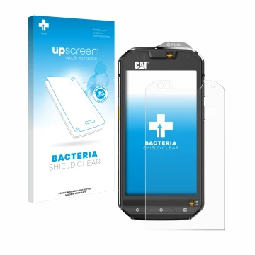 Front side of a product packaging with the brand logo upscreen. Next to it is the device Caterpillar Cat S60 shown with the co