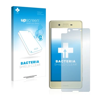 Front side of a product packaging with the brand logo upscreen. Next to it is the device Sony Xperia X shown with the correspo