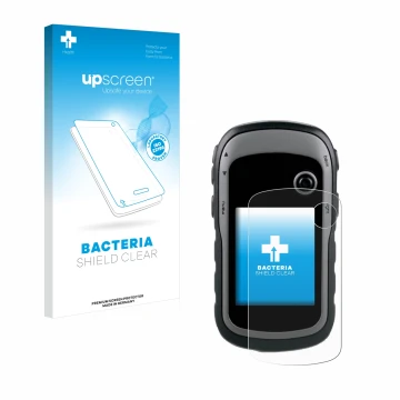 Front side of a product packaging with the brand logo upscreen. Next to it is the device Garmin eTrex 30x shown with the corre