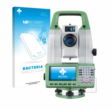 Front side of a product packaging with the brand logo upscreen. Next to it is the device Leica Viva TS16 shown with the corres