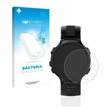 Front side of a product packaging with the brand logo upscreen. Next to it is the device Garmin Forerunner 735XT shown with th