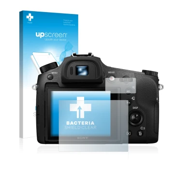 Front side of a product packaging with the brand logo upscreen. Next to it is the device Sony Cyber-Shot DSC-RX10 III shown wi