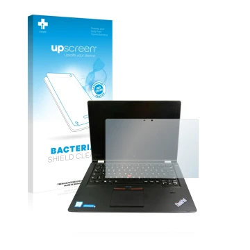 Front side of a product packaging with the brand logo upscreen. Next to it is the device Lenovo ThinkPad P40 Yoga shown with t