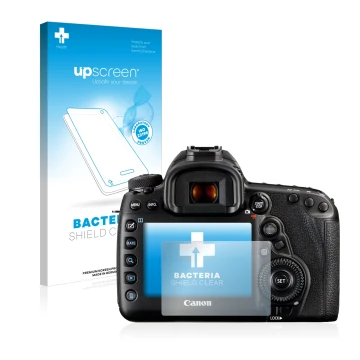 Front side of a product packaging with the brand logo upscreen. Next to it is the device Canon EOS 5D Mark IV shown with the c