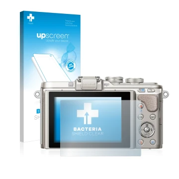 Front side of a product packaging with the brand logo upscreen. Next to it is the device Olympus PEN E-PL8 shown with the corr