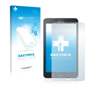 Front side of a product packaging with the brand logo upscreen. Next to it is the device Samsung Galaxy Tab A6 7.0 4G shown wi