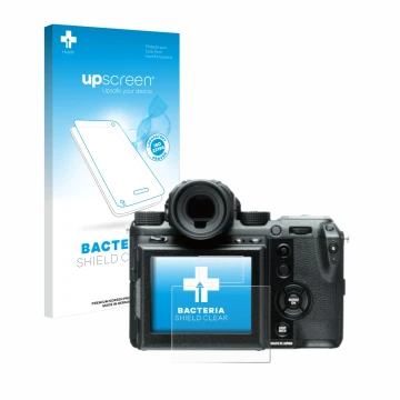 Front side of a product packaging with the brand logo upscreen. Next to it is the device Fujifilm GFX50S shown with the corres