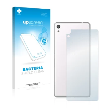 Front side of a product packaging with the brand logo upscreen. Next to it is the device Sony Xperia XA Ultra (Back) shown wit