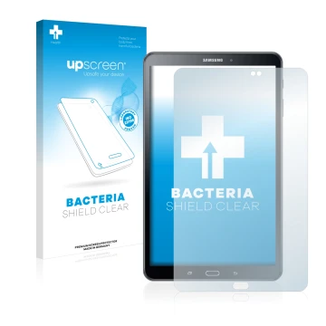 Front side of a product packaging with the brand logo upscreen. Next to it is the device Samsung Galaxy Tab A6 10.1