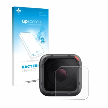 Front side of a product packaging with the brand logo upscreen. Next to it is the device GoPro Hero 5 Session Lens (housing) s