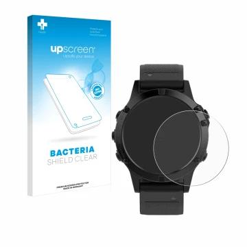 Front side of a product packaging with the brand logo upscreen. Next to it is the device Garmin Fenix 5 (47 mm) shown with the