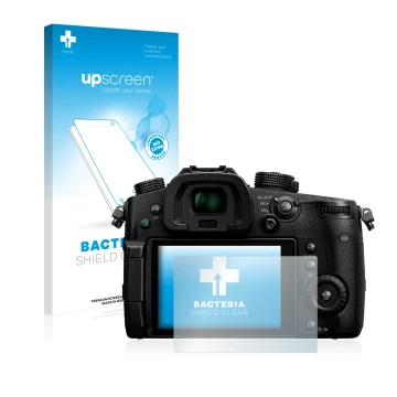 Front side of a product packaging with the brand logo upscreen. Next to it is the device Panasonic Lumix DC-GH5 shown with the