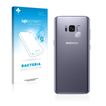 Front side of a product packaging with the brand logo upscreen. Next to it is the device Samsung Galaxy S8 (ONLY Camera Lens) 