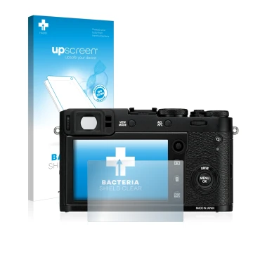 Front side of a product packaging with the brand logo upscreen. Next to it is the device Fujifilm X100F shown with the corresp