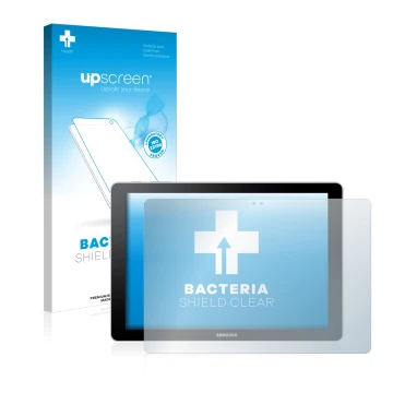 Front side of a product packaging with the brand logo upscreen. Next to it is the device Samsung Galaxy Book 10.6 shown with t