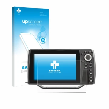 Front side of a product packaging with the brand logo upscreen. Next to it is the device Humminbird Helix 7 shown with the cor