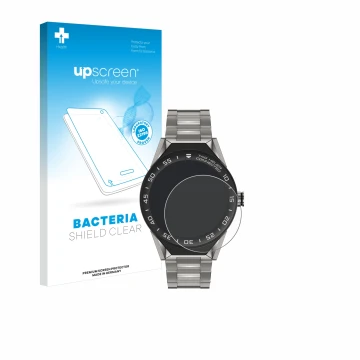 Front side of a product packaging with the brand logo upscreen. Next to it is the device TAG Heuer Connected Modular 45 shown 