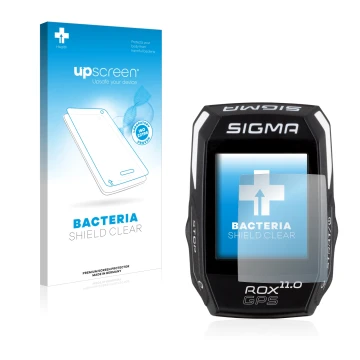 Front side of a product packaging with the brand logo upscreen. Next to it is the device Sigma ROX GPS 11.0 shown with the cor