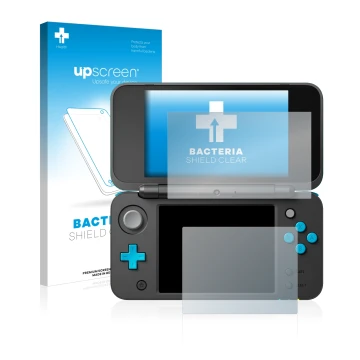 Front side of a product packaging with the brand logo upscreen. Next to it is the device Nintendo 2DS XL shown with the corres