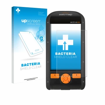 Front side of a product packaging with the brand logo upscreen. Next to it is the device Satmap Active 20 shown with the corre